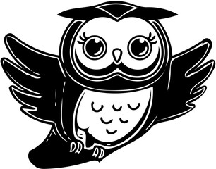 An adorable Owl vector illustration | Silhouette of an cute owl black and white | Digital art illustration 