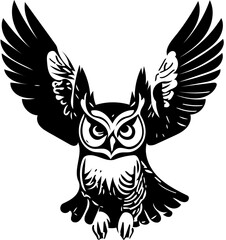 Owl vector illustration | Silhouette of an owl black and white | Digital art illustration 