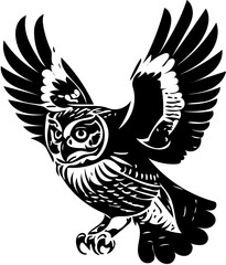 Owl vector illustration | Silhouette of an owl black and white | Digital art illustration 