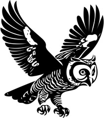 Owl vector illustration | Silhouette of an owl black and white | Digital art illustration 
