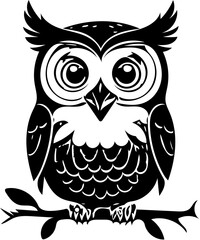 Owl vector illustration | Silhouette of an owl black and white | Digital art illustration 