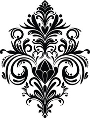 Obraz premium Vintage damask baroque ornament with floral retro antique style. Acanthus pattern foliage swirl design element wedding decoration. Isolated element.