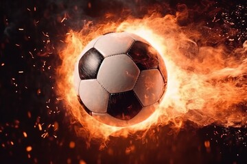 Fototapeta na wymiar Professional soccer fireball leaves trails of flames and scores a goal on the net - Generative AI
