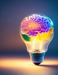 Brain inside the light bulb, Creative Idea Concept Ideas concept, brain inside the light bulb on colorful background