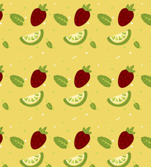 strawberry, lemon, pattern, print, green