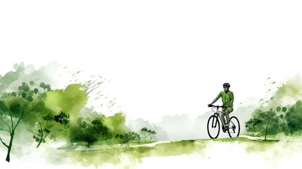 Healthy green lifestyle concept, person riding a bicycle, indicating eco-tourism. The joy of physical activity, promoting environmentally friendly transportation and travel. Generative AI