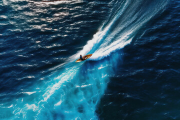  a person is surfing in the water, in the style of aerial photography,  turquoise and white, generative ai