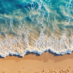 Fototapeta na wymiar sand and sea waves background, top down view,Generative AI.