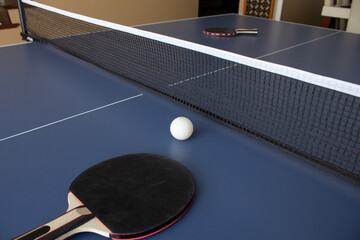 A view of a ping pong table.