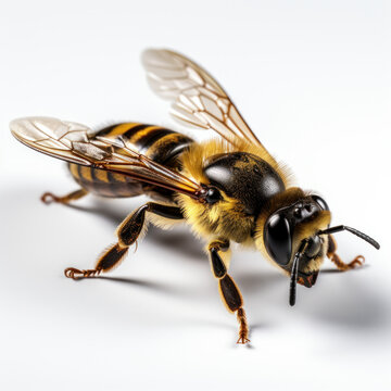 Bee isolated on the white. macro of a living insect.ai generative