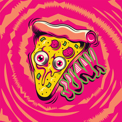 Spooky Pizza Zombie Junk Food with Bold Colors Illustration Objects 