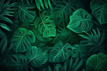 Tropical Monstera leaves abstract background with green floral picture. 