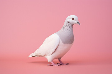White pigeon on pastel pink background.