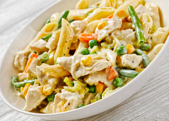 Creamy Chicken and Penne Pasta Casserole in bowl