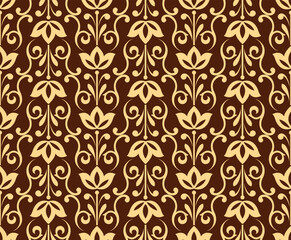 Flower geometric pattern. Seamless vector background. Gold and brown ornament. Ornament for fabric, wallpaper, packaging. Decorative print