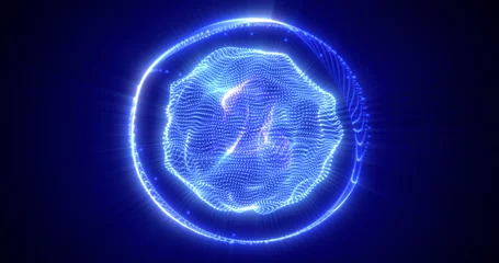 Fotobehang Abstract blue energy sphere from particles and waves of magical glowing on a dark background © Bolbik