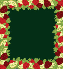 strawberry, lemon, pattern, print, green, frame