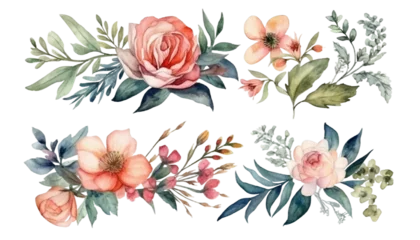  Watercolor bouquets, for invitation cards, wedding invitations, fashion backgrounds, DIY textures, greeting cards, wallpaper designs, wedding stationary sets, DIY wrappers, Generative ai © gfx_nazim