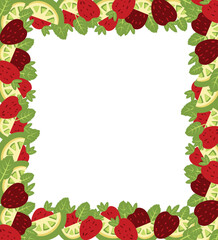 strawberry, lemon, pattern, print, green, frame