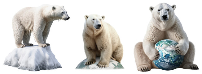 polar bear on a melting piece of ice due to global warming on a transparent background, Generative AI