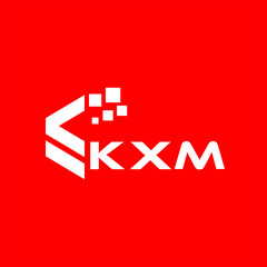 KXM letter technology logo design on red background. KXM creative initials letter IT logo concept. KXM setting shape design.
