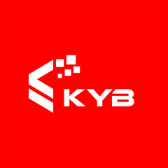 Obraz premium KYB letter technology logo design on red background. KYB creative initials letter IT logo concept. KYB setting shape design. 