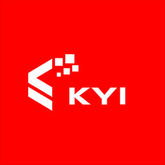 Obraz premium KYI letter technology logo design on red background. KYI creative initials letter IT logo concept. KYI setting shape design. 