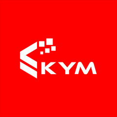 KYM letter technology logo design on red background. KYM creative initials letter IT logo concept. KYM setting shape design.
