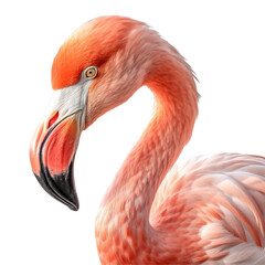 close up of flamingoe, face shot, portrait, isolated on transparent background cutout, generative ai.