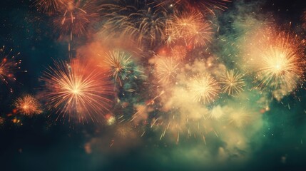 Fototapeta premium Abstract colored firework background with free space for text. Bright fireworks. Background festive night fireworks in the sky. generative ai