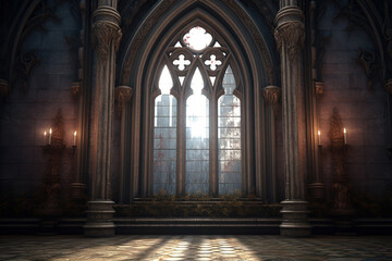 Ornate gothic window, window, or building entrance. Architecture design element