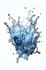 Pure blue water splash isolated on white background. Generative art.