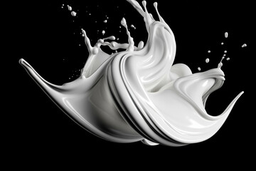 Fresh natural milk, yogurt, cream or paint splash isolated on black background. Photorealistic generative art