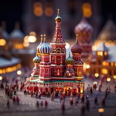Miniature of St. Basil's Cathedral at Red Square in Moscow, Russia. Generative art