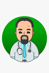 Fototapeta premium Vector illustration of a specialist in a white medical coat on a round green background