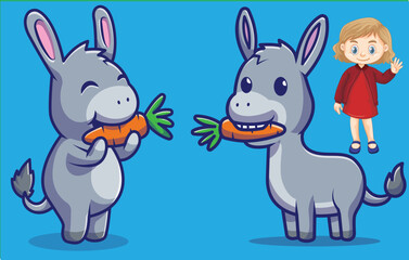 Two donkey handling a carrot pro vector illustration EPS  