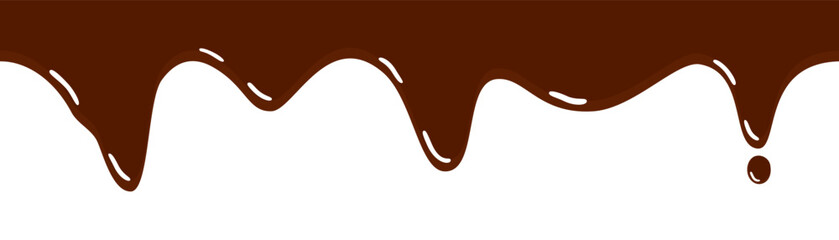 Melted chocolate on a white background. Chocolate dripping isolated on white background. Seamless Flat style vector illustration. flat design.
