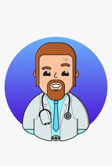 Fototapeta premium Vector illustration of stylized people in a white medical gown on a round green, purple, blue orange, brown background