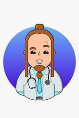Fototapeta premium Vector illustration of a doctor in a white medical coat on a round blue background