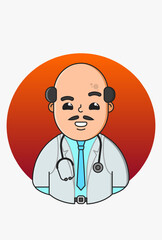 Fototapeta premium Vector illustration of a doctor in a white coat on a round orange background