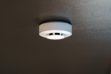 Ceiling with an attached smoke and carbon monoxide detector. Smart Home system. Home security. Fire...