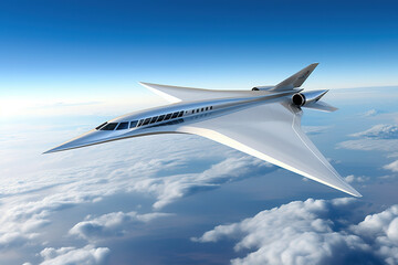 Supersonic Flight Airplane of Tomorrow, transparent background (PNG)
    "Flying Cars"
    "Supersonic Flight"
    "Eco-friendly Aircraft"
    "Virtual Reality in Air Travel"
. Generative AI.