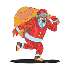 Obraz premium Mosaic Glass Santa Claus Bring The Present Bag Character 