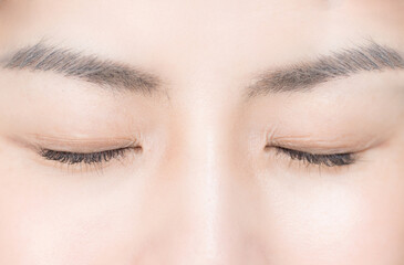 Beautiful eyelashes, close-up of eyes Eye parts shooting Close eyes
