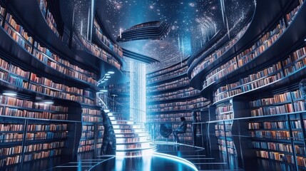 Big Library with many shelf generated ai