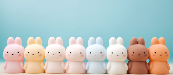 there are five plastic toy rabbit figures lined up Generated by AI - obrazy, fototapety, plakaty