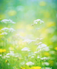 beautiful, sun-drenched spring summer meadow. A frame with soft selective focus.