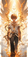 handsome Young man with short golden hair and angle wings