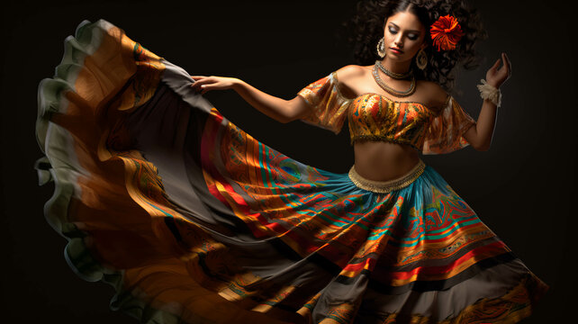 Bailarina folklorica, tradicional, latina, colorida. ia generada