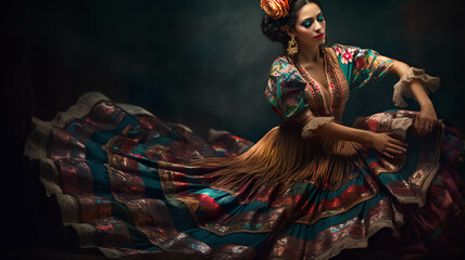 Obraz premium Bailarina, tradicional, folklore colorido. ia generada